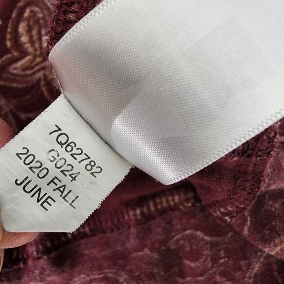 Lucky Brand Top Size 2X Womens Burgundy Floral Print Blouse Boho V Neck Border - Picture 13 of 13